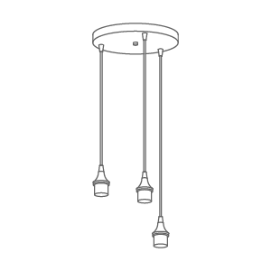 Simplified line drawing of Three Cascade Chandelier Hardware